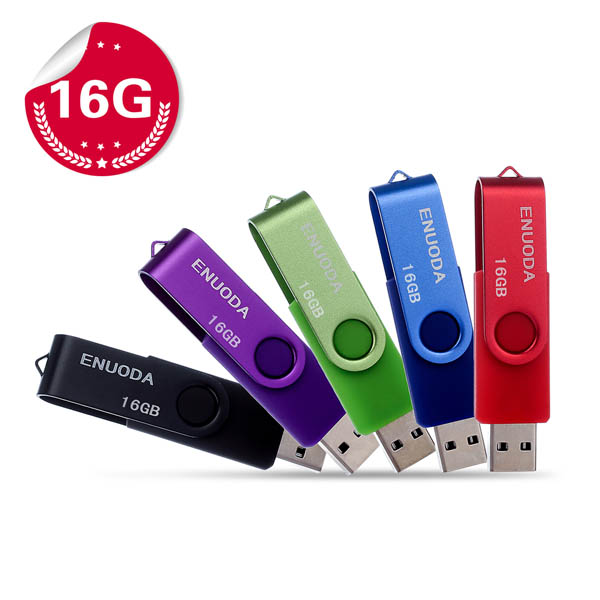 ENUODA 5pcs 16GB USB 2.0 Flash Drive ENUODA Swivel Design Memory Stick Fold Storage Thumb Drive Mixed Colors (Black Blue Green Red Purple)