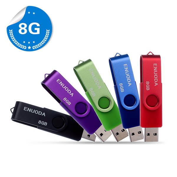 ENUODA 5pcs 8GB USB 2.0 Flash Drive ENUODA Swivel Design Memory Stick Fold Storage Thumb Drive 5 Mixed Colors (Black Blue Green Red Purple)